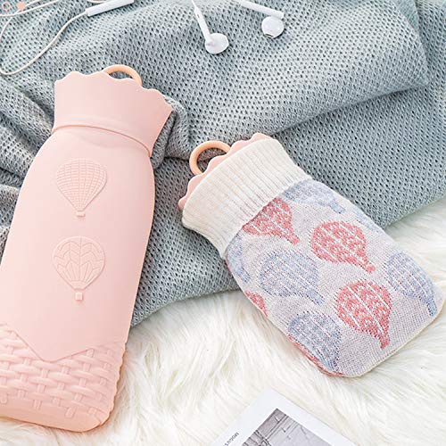Microwave Heating Bottle Environmental Silicone Transparent Hot Water Bag with Knit Cover, Hot & Cold Therapies - Gift for Birthday, Christmas, Valentine's Day, Gift Exchange Party (Small, Pink)