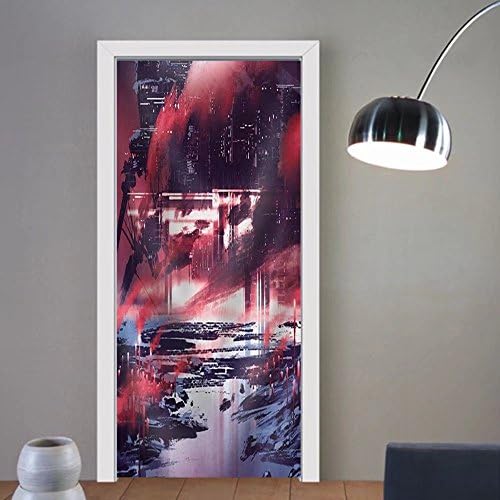 Niasjnfu Chen custom made 3d door stickers Sci Fi Scene of Industrial CityIllustration Painting Fabric Home Decor For Room Decor 30x79