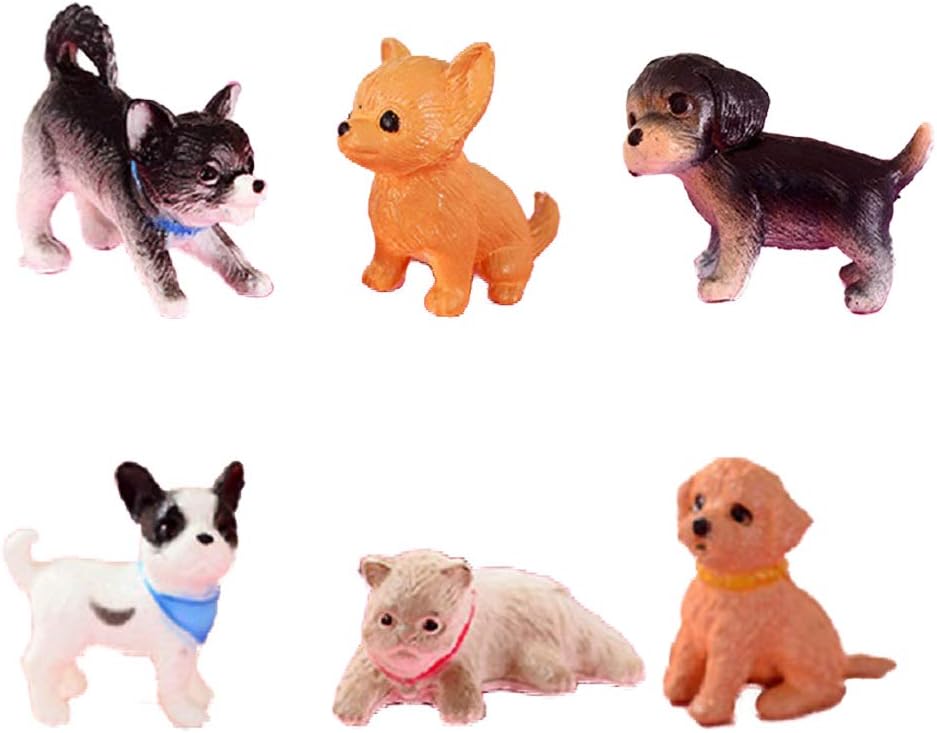 YOUOR 6pcs Simulation Mini Cat Dog Model Figurines Animals Miniature Pet Puppy Doll Toys