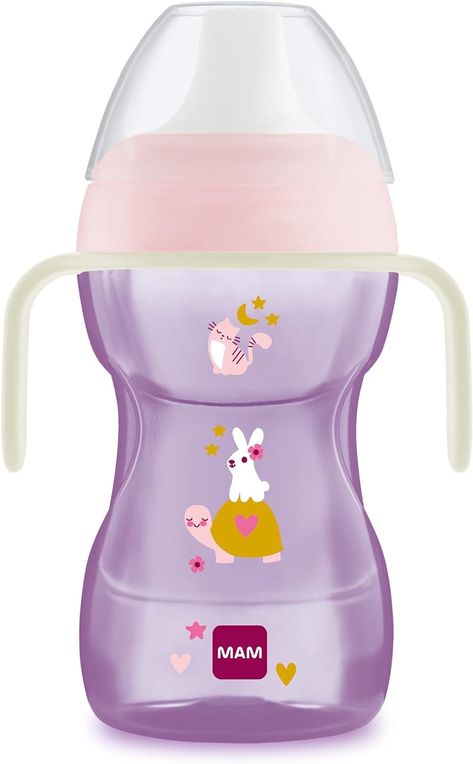 MAM Fun to Drink Cup & Glow Handles | Spill-Free Sippy Cup for Toddlers | Non-Slip Handles | Encourages Independent Drinking | Baby Accessories | Pink (Various Designs)