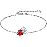 Vadmans Fruit Bracelet Sterling Silver Cherry/Strawberry Link Bracelet Anklet Cubic Zirconia Jewelry Gifts for Women