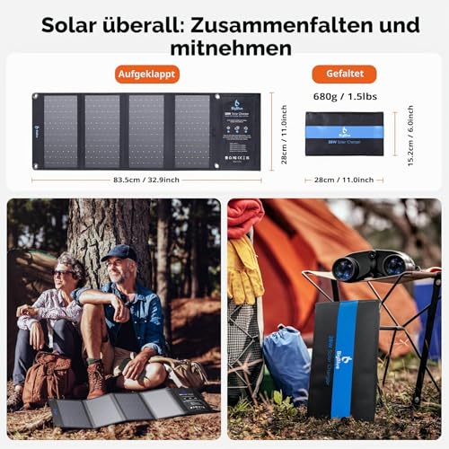 BigBlue 28W Portable Solar Charger with 3 USB Port (4.8A Total), Waterproof Solar Panel, Foldable, Ideal for Outdoor Activities, for Recharging USB Devices -iPhone Android GoPro