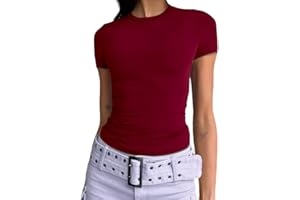 Dwnval Womens Sexy Basic T Shirts Summer Short Sleeve Crewneck Slim Fit Cute Crop Tops
