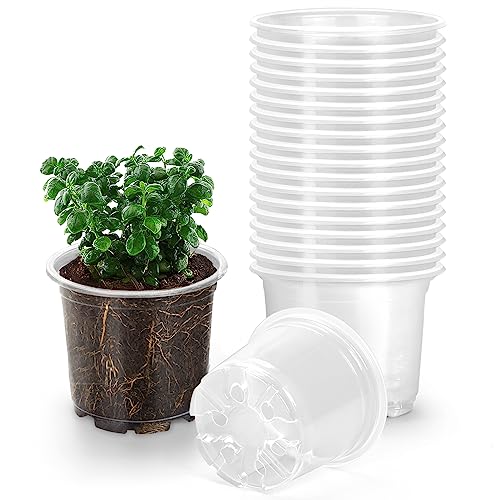 OUPSAUI 20 Pack 6 Inch Clear Nursery Pots for Plants, Clear Plastic Plant Pots with Drainage