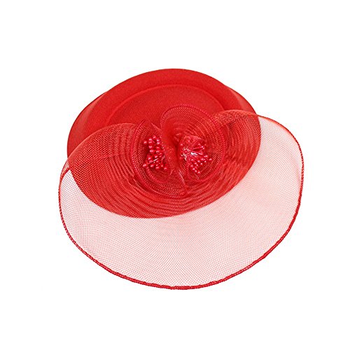 Fascinators for Women,Feather Fascinators Womens Flower Derby Hat for Cocktail Ball Wedding Church Tea Party (7.9'', Red) - Thumbnail 2