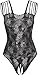 LATUD Women's Babydoll Lingerie Fishnet Crochless Bodysuit Body Stockings, Black, One Size