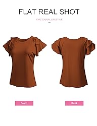 SHEWIN Womens Shirts Summer Ruffle Sleeve Crewneck