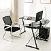 mecor L Shaped Tempered Glass Computer Desk W/Keyboard Tray & CPU Stand-Corner Laptop PC Table Workstation Home Office Furniture, Black