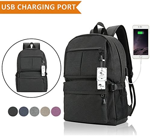 Laptop Backpack, College Backpack 15 15.6 Inch Laptop bag with USB Charging Port Light Weight Travel Backpack for Women Men By Winblo (F-Black)