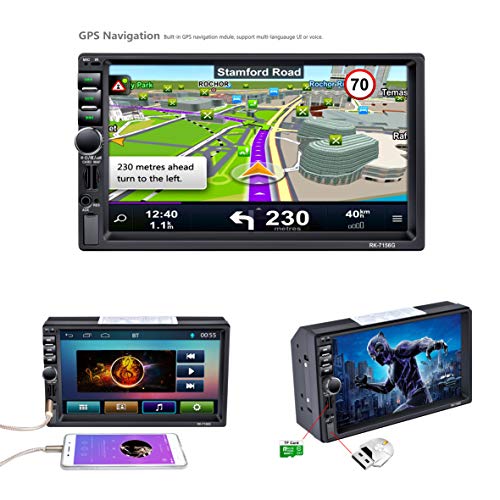 LSLYA Bluetooth Car Radio, Auto Radio Dual 2 Din Car Stereo Screen Bluetooth 7 '' GPS Navigation Touch MP5/TF/SD/USB/Media Player Steering Wheel Control/FM/AM/RDS Tuner and HD Radio,Black - Thumbnail 2