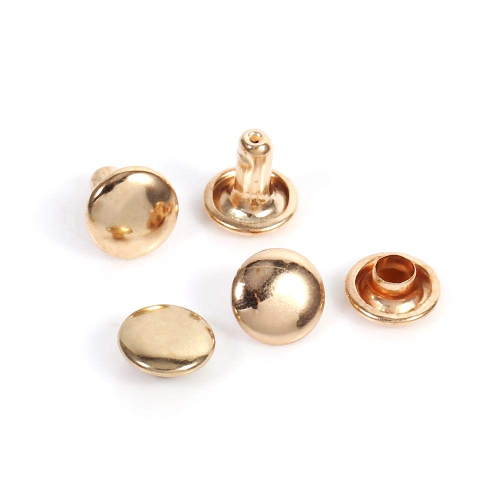 Leather Rivets, Pack of 100 Set sDouble Cap Rivet Metal Leather Craft Repairs Studs Spike Decoration 8 x 8mm (Gold)