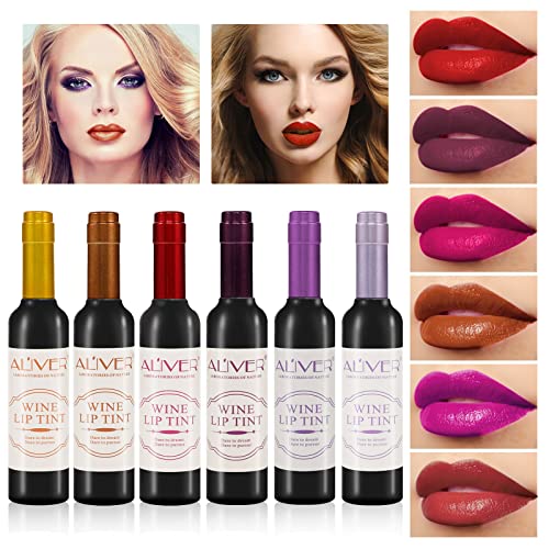 Wine Lip Tint, 6 Colors Wine Lipstick Liquid Lip Gloss Wine Lip Stain Set, Long Lasting