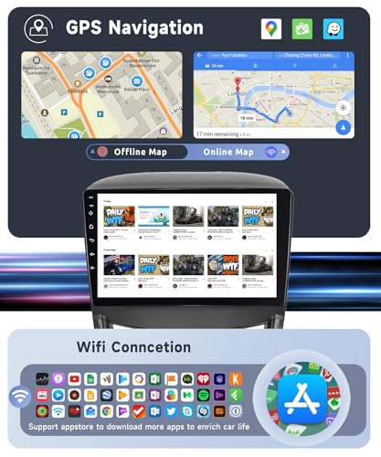 8 Core 4G+64G Android 13 Car Radio for Peugeot 207 2006-2015, 9 Inch 1280 x 720P HD IPS Touch Screen with DSP Carplay Android Auto GPS Wi-Fi Bluetooth FM RDS Radio Backup Camera