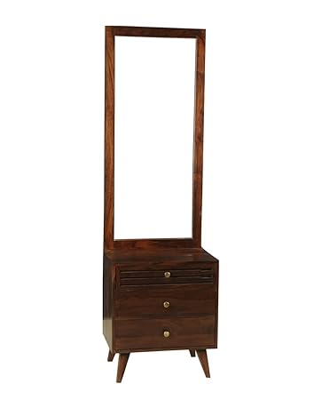 MP Enterprieses Brown Wooden 3 Drawer Bed Side Dressing Table with Mirror