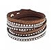 Jwoolw Jewelry 2 PCS Unisex Premium Crystal Rhinestone Multilayer Bangle Bracelet Leather Velvet Lining Wrap Wristband ( Coffee+Pink)