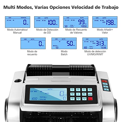Contadora De Billetes Detector de Billetes Falsos, Contador de Dinero con pantalla LED Doble Display,1000 Billetes por Minuto Maquina para Contar Dinero Billetes Mexicanos