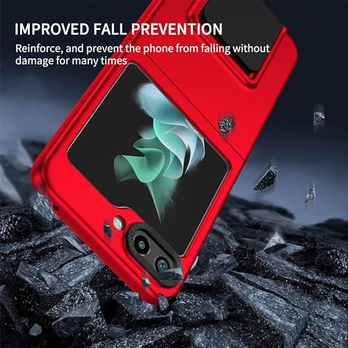 Funda para Galaxy Z Flip 5/Flip5, Carcasa Protección Deslizante para la Cámara, con 360 Grados Full Body Anti-Shock Anti-arañazos Case Protector Bumper Silicona y Armor Soporte Carcasa,Rojo