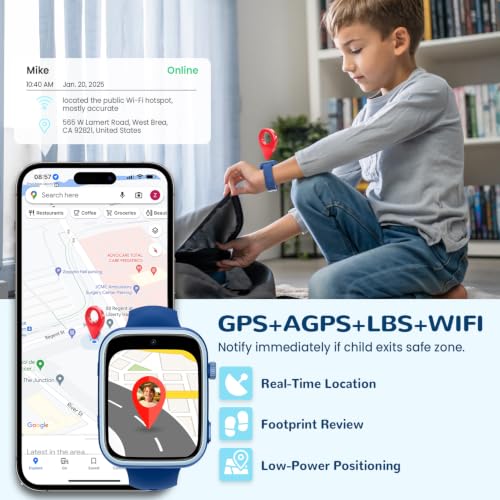 AIMIUVEI 4G Montre Connectée Enfants avec Appels, Appels Vidéo, Chat Vocal, WiFi, GPS, SOS, SMS, Étanche IP68, Mode École et Podomètre, Smartwatch Enfants avec Écran HD 1,83'' Bleu