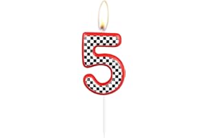 ININGER Racing Cars Themed Birthday Candles for Cake,Red Grid Racing Candle,Number 5 Candle Happy Birthday Cake Topper for Boys Girls Racing Car Birthday Party Decorations Supplies Gifts