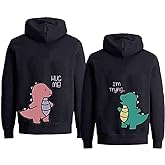 Cute Dinosaur Couple Hoodie Matching Couple Sweatshirt Valentine's Day Outfit for Him Her King Queen Pullover 1 Piece