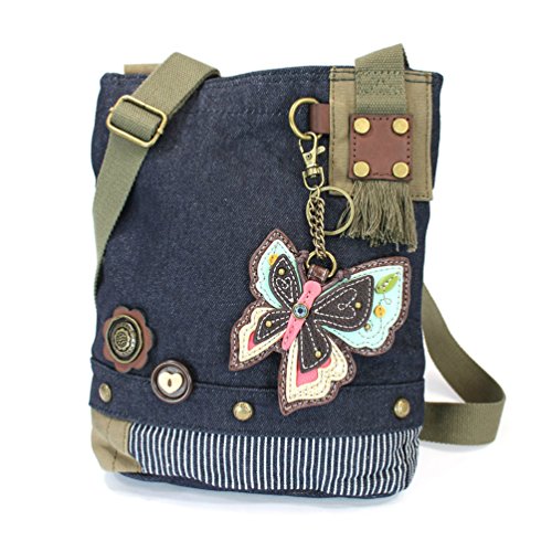 Chala Patch Cross-Body Women Handbag, Blue Denim Canvas Messenger Bag - New Butterfly - Denim