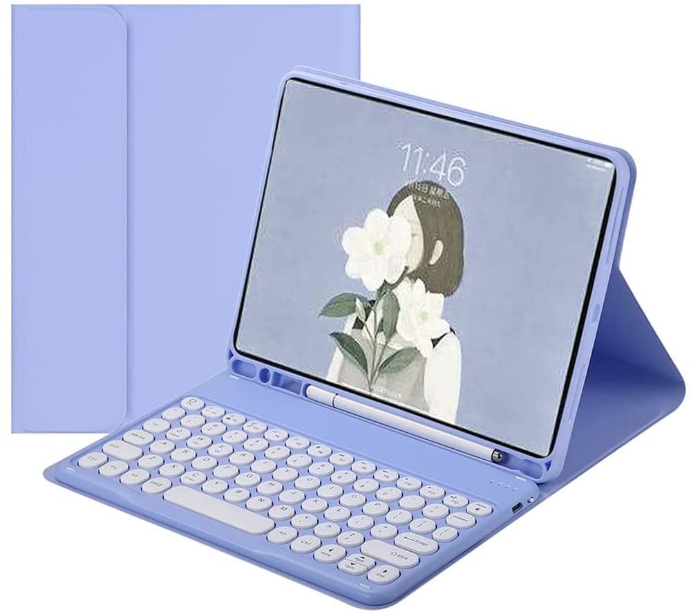 QIYIBOCASE Keyboard Case for iPad 10th Generation 2022,Round Keys Retro Detachable Magnets Wireless Keyboard Case with Pencil Holder for iPad 10 2022 (Purple)