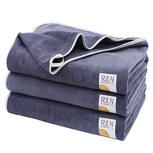 RJUN Microfiber Bath Towels 3 Packs(27" x 55"), Soft, Super Absorbent & Fast Drying, Lint Free, Fade Resistant, Multipurpose Use for Sports, Travel, Fitness, Yoga (3 Pack-Grey)