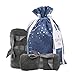Medium Premium Fabric Gift Bags (Pack of 10) Organza with Lining Satin Ribbon Holiday Christmas - Blue Polka Dot Print – 15