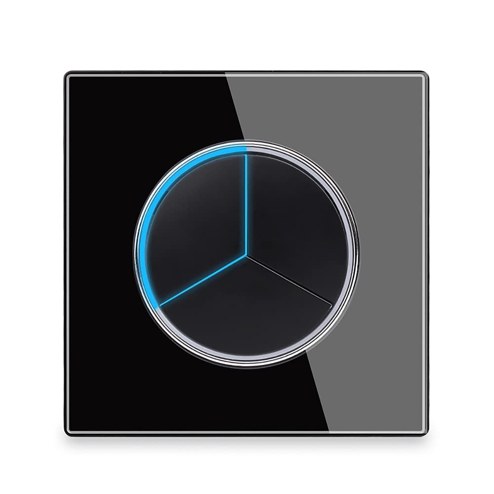 Circle 1/2/3/4 gang 2 way Push Button Wall Light Switch Glass Frame Light LED Indicator (black 3 gang 2 way) — image 1
