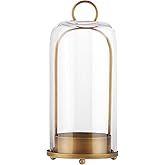 Twakutwaku 12" High Versatile Modern Metal Hurricane Lantern with Handmade Sturdy Glass Dome in Antique Brass for Pillar Candle & Plants, Industrial, Farmhouse, Shabby Chic (Brass, 5"x12")