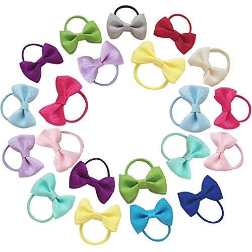 Baby Hair Ties Bows Kids Hair Tie Bands Ropes Hair Elastics Ponytail Toddler Fabric Mixed Colorful Hair Holder 20PCS