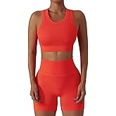 Workout Sets for Women 2 Piece Seamless Ribbed Tank Top Sport Bra High Waist Biker Shorts GYM Yoga Exercise Outfits