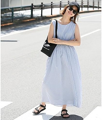 Amazon コカ Coca ストライプ柄ノースリーブロングワンピース ブルー Onesize ワンピース チュニック 通販