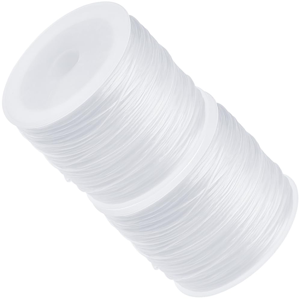 Beebeecraft 2 Rolls 100M Flat Elastic Crystal String 0.8mm White Stretchy String Cord Bead Bracelet Crystal Thread for Bracelets and Jewelry Making