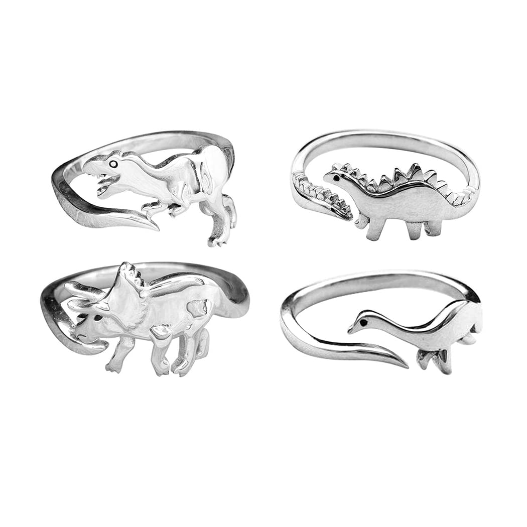chengxun 4 Pcs Dinosaur Adjustable Ring for Women Girls Animal Open Ring Jewelry Friends Gift