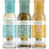 Primal Kitchen Avocado Oil 3 Pack Vinaigrette Dressing & Marinade (Ranch, Greek, Honey Mustard, 3 Count)