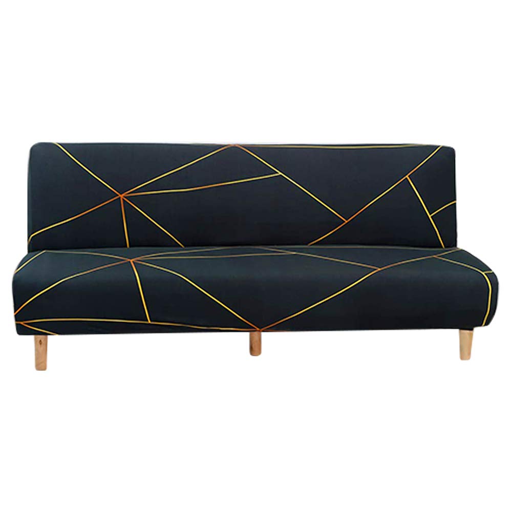 Armless Sofa Bed Cover Spandex Stretch Print Futon Slipcover Non-slip Folding Armless Sofa Cover Seat Couch Protector Fits for 2-3 Seater Folding Sofa Bed without Armrests, 180-210cm (Printed 1)