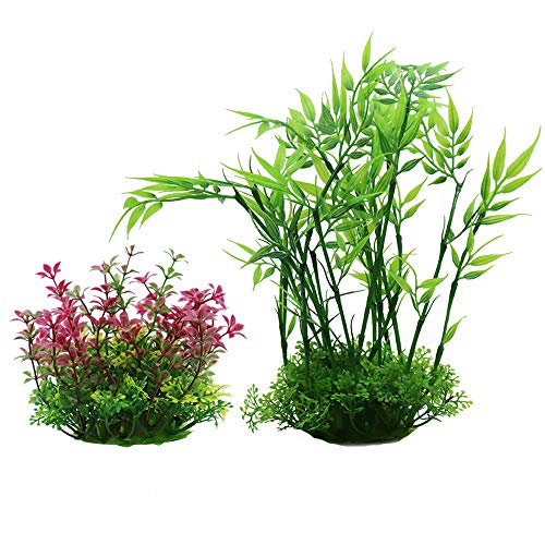 Vetoo Aquarium Artificial Plants Pack of 2, Plastic Grass Decor Fish Tank Water Plant