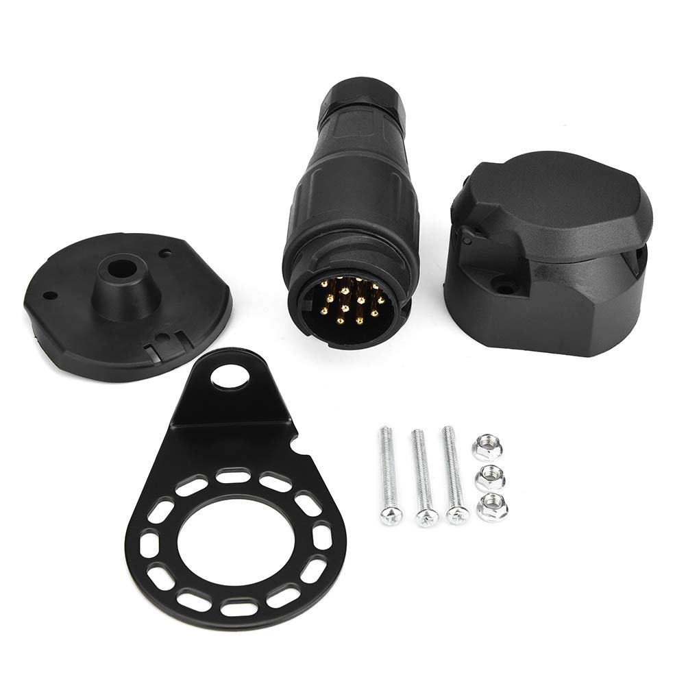Qiilu Trailer Plug,12V 13Pin Trailer Plug Socket Connector Adapter Bracket