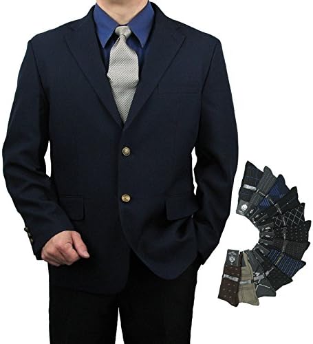 Men's Classic Fit Single-Breasted 2-Button Blazer Jacket Sports Coat w/One Pair Of Dress Socks (Variety Of Colors) - Navy 54R