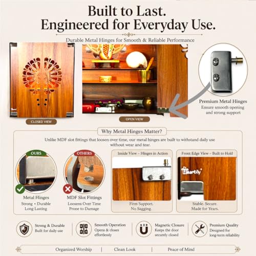 Heartily® Namah Beautiful Wooden Pooja Mandir with Door Temple for Home with Door Mandir for Home with LED Spot Light Product (18 Inch Height)