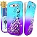 Galaxy S3 Case w/[Screen Protector HD], NageBee Glitter Liquid Quicksand Waterfall Floating Flowing Sparkle Shiny Bling Diamond Girls Cute Case for Galaxy S3 (S III I9300 GS3) -Aqua/Purple