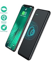 TOVAOON Wireless Powerbank 10000mAh, Tragbares Externer Akku Pack, induktion Qi Power Bank,2 USB Ports Ladegerät, für IPhone X/XS/XR 8/8 Plus,iPad,Samsung Galaxy, Huawei und Smartphone(Schwarz)