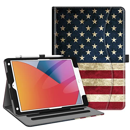 Fintie Case for iPad 9th / 8th / 7th Generation (2021/2020/2019) 10.2 Inch - [Corner Protection] Multi-Angle Viewing Stand Cover with Pocket & Pencil Holder, Auto Sleep Wake, US Flag