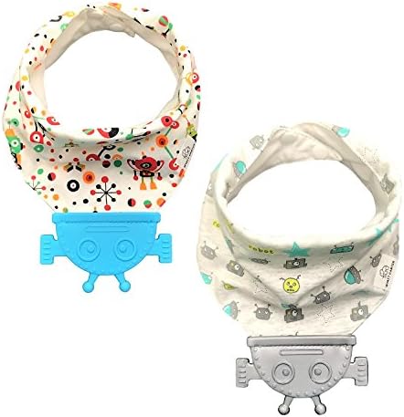 Baby Teething Bibs - Bandana Drool Bibs with Teether Toy, 100% Organic Cotton, [2-Pack] by Wyatt Carter Baby