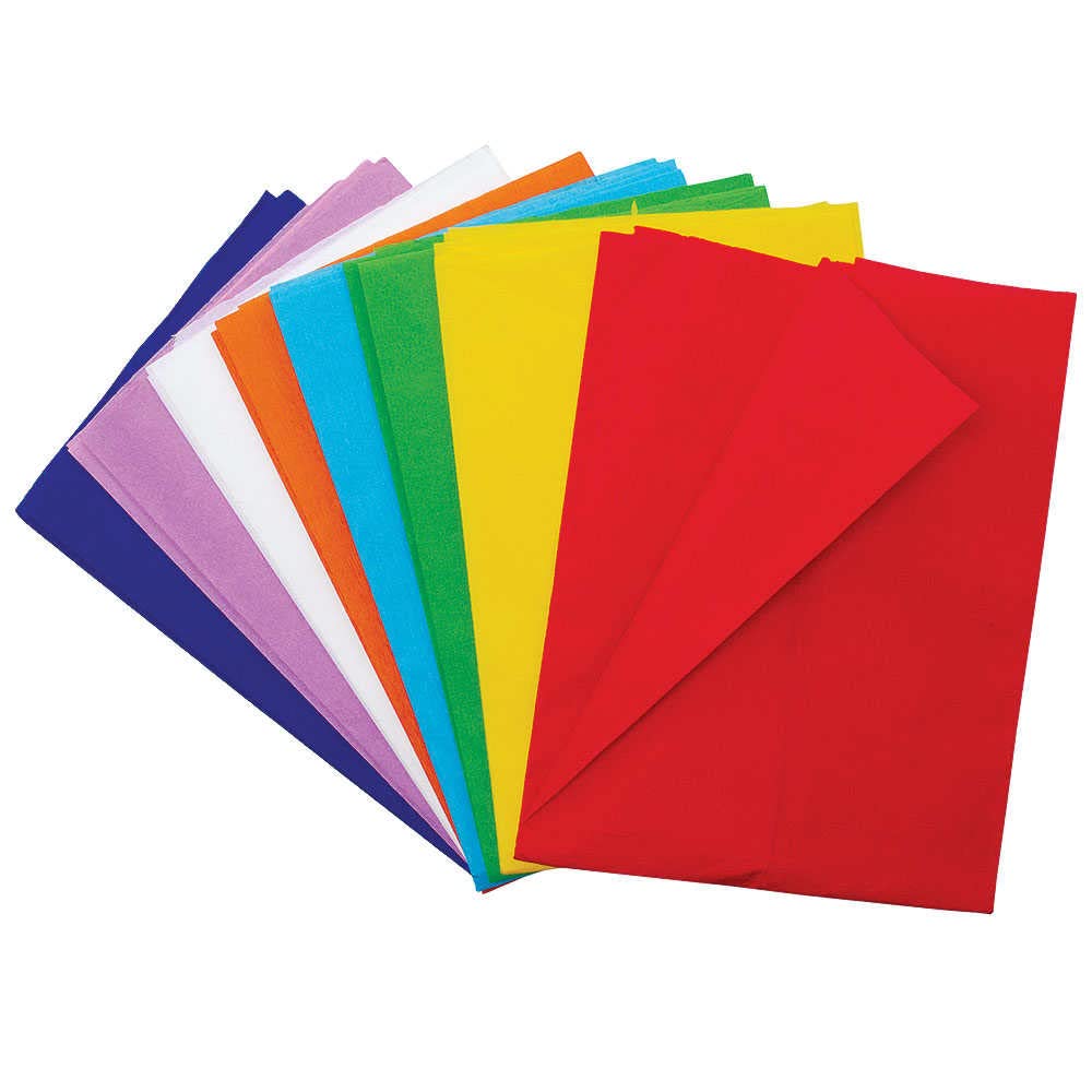Baker Ross FC749 Rainbow Coloured Crepe Paper - Pack of 8 Sheets, Kids Crafts, School Art Supplies, Coloured Paper