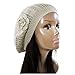 AN- Womens Fashion Lightweight Crochet Cutout Beret Beanie Hat w/Flower (Beige Cable)