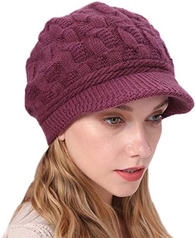 Women Winter Knit Hats with Visor Brim Double Layer Fleece  display picture 2
