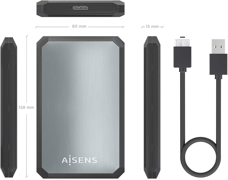Carcasa Externa para HDD/SSD SATA de 2,5", USB 3.0 hasta 5 Gbps, UASP, sin Herramientas, Negro y Gris - ASE-2529B