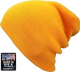 SKIHAT-Long YEL Thick Beanie Skully Slouchy & Cuff Winter Hat Made In USA